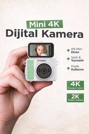 Torima Mini Dijital Kamera 2K Flip Ekranlı Selfie Video Vlog Kamerası CMR46 Yeşil