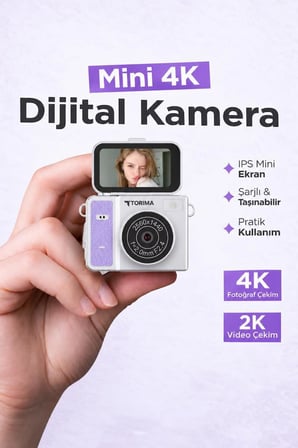 Torima Mini Dijital Kamera 2K Flip Ekranlı Selfie Video Vlog Kamerası CMR46 Mor