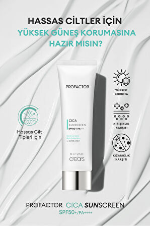 Hassas Cilt Tipleri için Cica İçerikli Güneş Kremi Cre'ars Profactor Cica Sunscreen