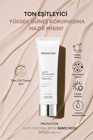 Hafif Kapatıcı Pürüzsüz Görünüm Sunan Güneş Kremi Cre'ars Profactor Latte Sunscreen (Natural Beige)