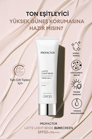 Hafif Kapatıcı Pürüzsüz Görünüm Sunan Güneş Kremi Cre'ars Profactor Lette Sunscreen (Light Beige)