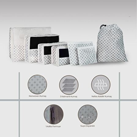 Cuty Home Ev Tekstil Düğme Desen Beyaz Valiz Organizer -7 Li Set