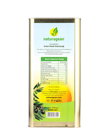 naturagean Erken Hasat Naturel Sızma Zeytinyağı  5000 ml Dikdörtgen Teneke