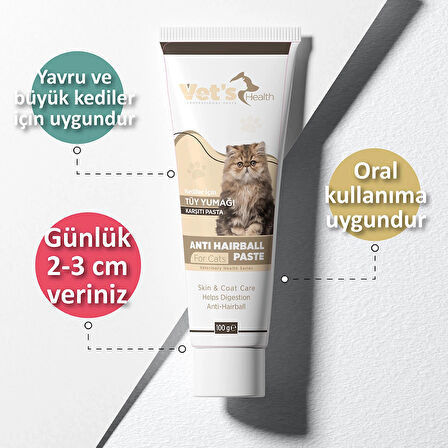 Vet's Health Anti-hairball Paste Kediler için Tüy Yumağı Önleyici Pasta 100g