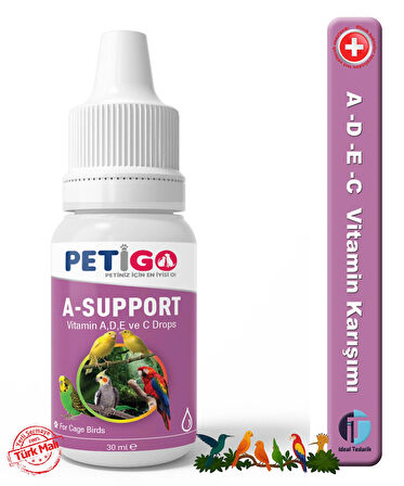 - Kafes Kuşları için Vitaminler / Mineraller - 30ml  A - D - E - C Vitamini ( A-Support )