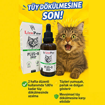 Kediler İçin Biotinli Multivitaminli ve Çinkolu Tüy Dökülmesini Azaltıcı Plus B Damla 50 ML