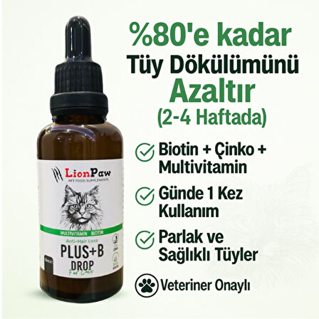 Kediler İçin Biotinli Multivitaminli ve Çinkolu Tüy Dökülmesini Azaltıcı Plus B Damla 50 ML
