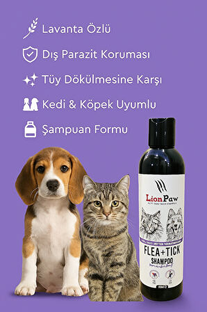Kedi ve Köpek Tüy Dökümü Önleyici Bit Pire Parazit Kene Şampuanı 250 ML