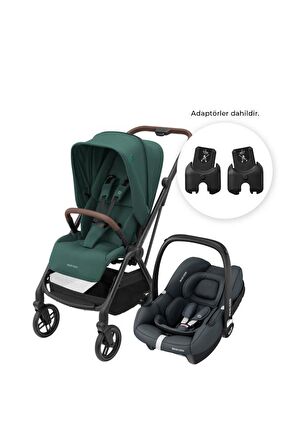 Maxi-Cosi Leona2-Cabriofix I-Size Tek Elle Katlanabilen Ultra Kompakt Çift Yönlü Seyahat Sistem Bebek Arabası Green-Graphite