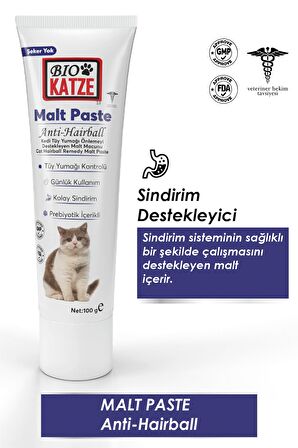 Biokatze Malt Paste Kedi Tüy Yumağı Önlemeyi Destekleyen Malt Macunu 100gr