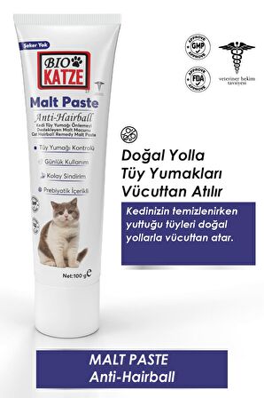 Biokatze Malt Paste Kedi Tüy Yumağı Önlemeyi Destekleyen Malt Macunu 100gr