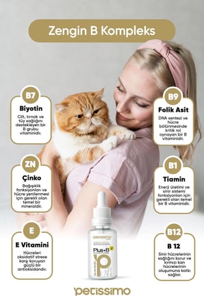 Petissimo Care Plus+B Tüy Sağlığı Damlası - Kediler İçin Biyotinli Tüy Dökülmesi Önleyici Damla- 50 ml
