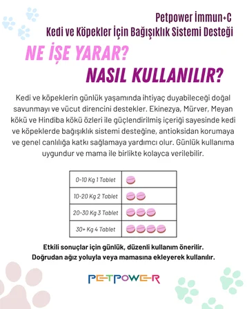 Kedi Köpek Bağışıklık Sistemi Desteği, Beta Glukan, C Vitamini, Taurin Tablet 75 Adet