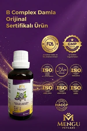 mengu petcare Tüy Dökülmesini Önleyici ve Tüy Sağlığını Destekleyici Kediler için Biotin'li B Complex Damla 50 ml