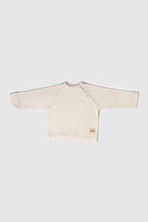 Çıtçıtlı Baklava Desenli Üst Ekru