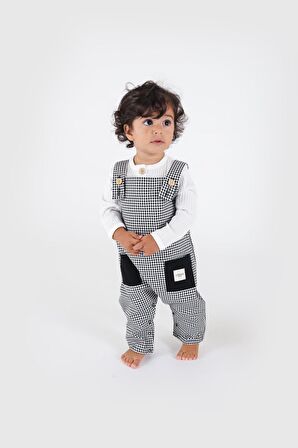Totzee Ekose Unisex 3 Ay Tek Salopet Beyaz - Siyah