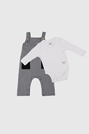 Totzee Ekose Unisex 6 Ay Tek Salopet Beyaz - Siyah