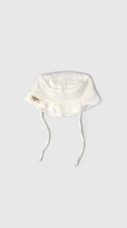 Müslin Bucket Bağcıklı Şapka Ekru