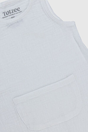 Müslin Kanguru Cepli Salopet Ekru