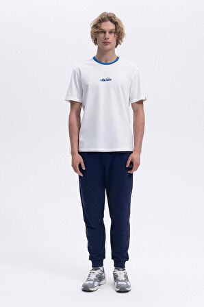Ellesse Erkek Mavi Bisiklet Yaka Beyaz Tişört CMO183