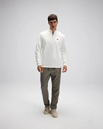 Ellesse EM580-OF Erkek Yarım Fermuarlı Beyaz Sweat