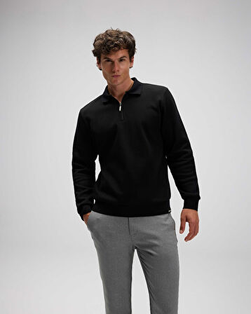ELLESSE EM602-BK Erkek Siyah Yarım Fermuarlı Polo Sweat