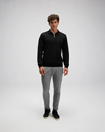 ELLESSE EM602-BK Erkek Siyah Yarım Fermuarlı Polo Sweat