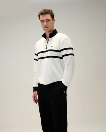Ellesse 5WM1619-OF Erkek Yarım Fermuarlı Sweat Kırık Beyaz