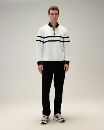 Ellesse 5WM1619-OF Erkek Yarım Fermuarlı Sweat Kırık Beyaz