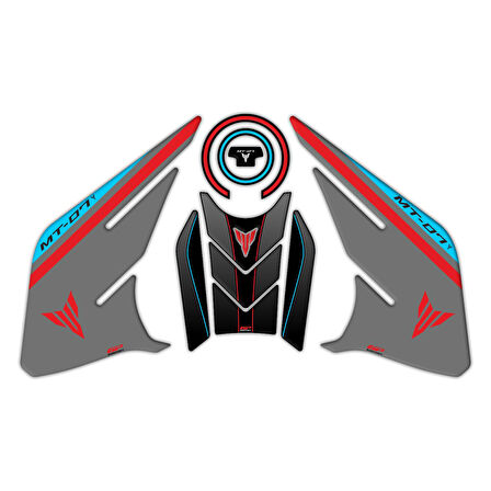 GP Kompozit Yamaha MT-07 2021-2024 Uyumlu Tank Pad Seti Kırmızı-Gri