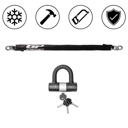 GP Kompozit Universal 1.5 mt 10 mm Kesilmez Motosiklet Zinciri ve Kilidi