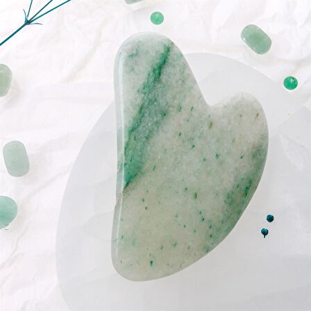 Aventurin Taşı Gua Sha Yüz Masaj Taşı Kalpli