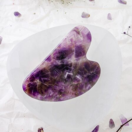 Ametist Taşı Gua Sha Yüz Masaj Taşı Kalpli