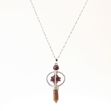 Ametist Doğal Taş Markapon Yıldızlı Kolye, Gümüş Zincir