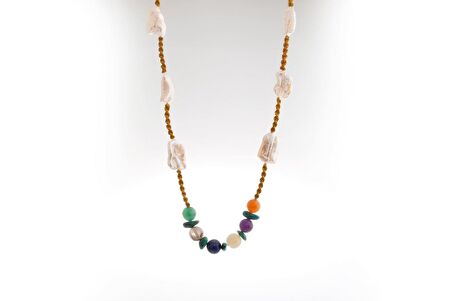 Çakra İnci Kolye Ametist, Dumanlı Kuvars, İnci, Lapis Lazuli, Sitrin