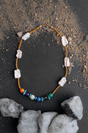 Çakra İnci Kolye Ametist, Dumanlı Kuvars, İnci, Lapis Lazuli, Sitrin