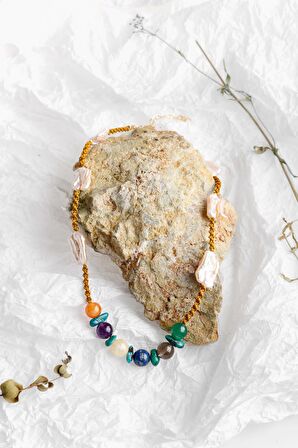 Çakra İnci Kolye Ametist, Dumanlı Kuvars, İnci, Lapis Lazuli, Sitrin