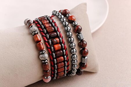 Hematit-Kaplan Gözü-Labradorit Erkek Doğal Taş Bileklik Seti