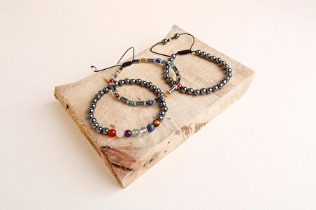 Çakra Bileklik Seti Ametist, Kaplan Gözü, Akik, Kuvars, Lapis