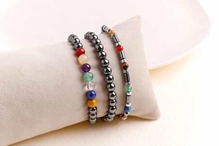 Çakra Bileklik Seti Ametist, Kaplan Gözü, Akik, Kuvars, Lapis