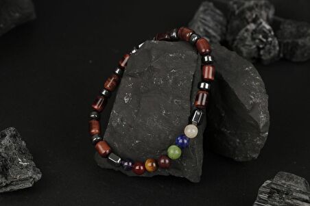 Kaplan Gözü-Çakra Bileklik Ametist, Lal, Kaplan Gözü, Akik, Lapis