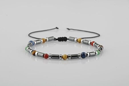 Kaplan Gözü-Hematit- Akik-Aventurin-Lapis Lazuli Doğal Taş Bileklik