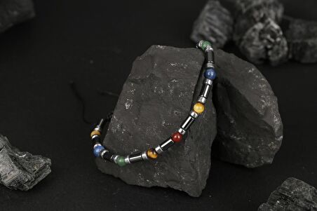 Kaplan Gözü-Hematit- Akik-Aventurin-Lapis Lazuli Doğal Taş Bileklik