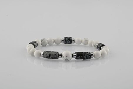 Havlit-Karlı Obsidyen-Hematit Doğal Taş Bileklik
