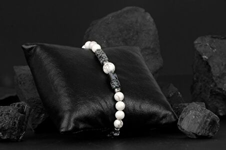 Havlit-Karlı Obsidyen-Hematit Doğal Taş Bileklik