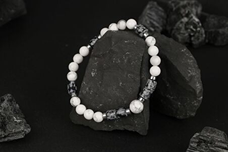 Havlit-Karlı Obsidyen-Hematit Doğal Taş Bileklik
