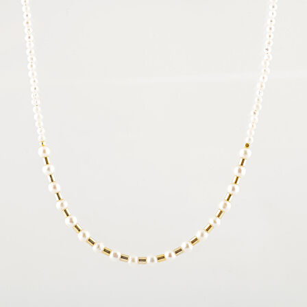 Kum İnci Doğal Taş Altın Kaplama Kapama Kolye