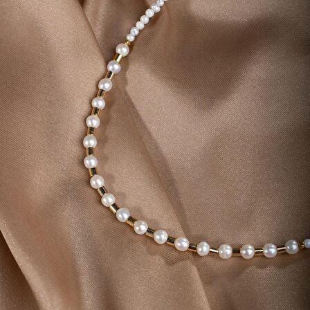 Kum İnci Doğal Taş Altın Kaplama Kapama Kolye