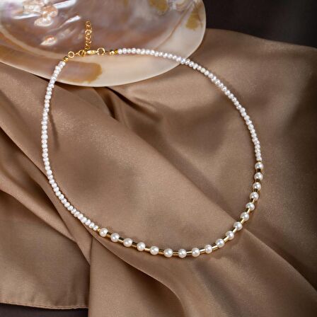 Kum İnci Doğal Taş Altın Kaplama Kapama Kolye