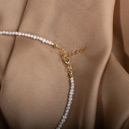 Kum İnci Doğal Taş Altın Kaplama Kapama Kolye